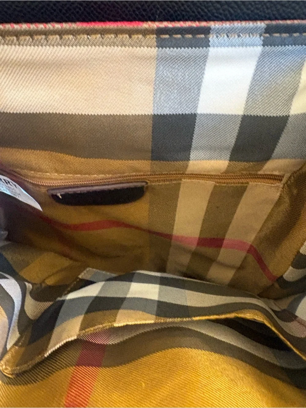 Designer-Inspired Tan Check Backpack with Black Trim and Red Stripe